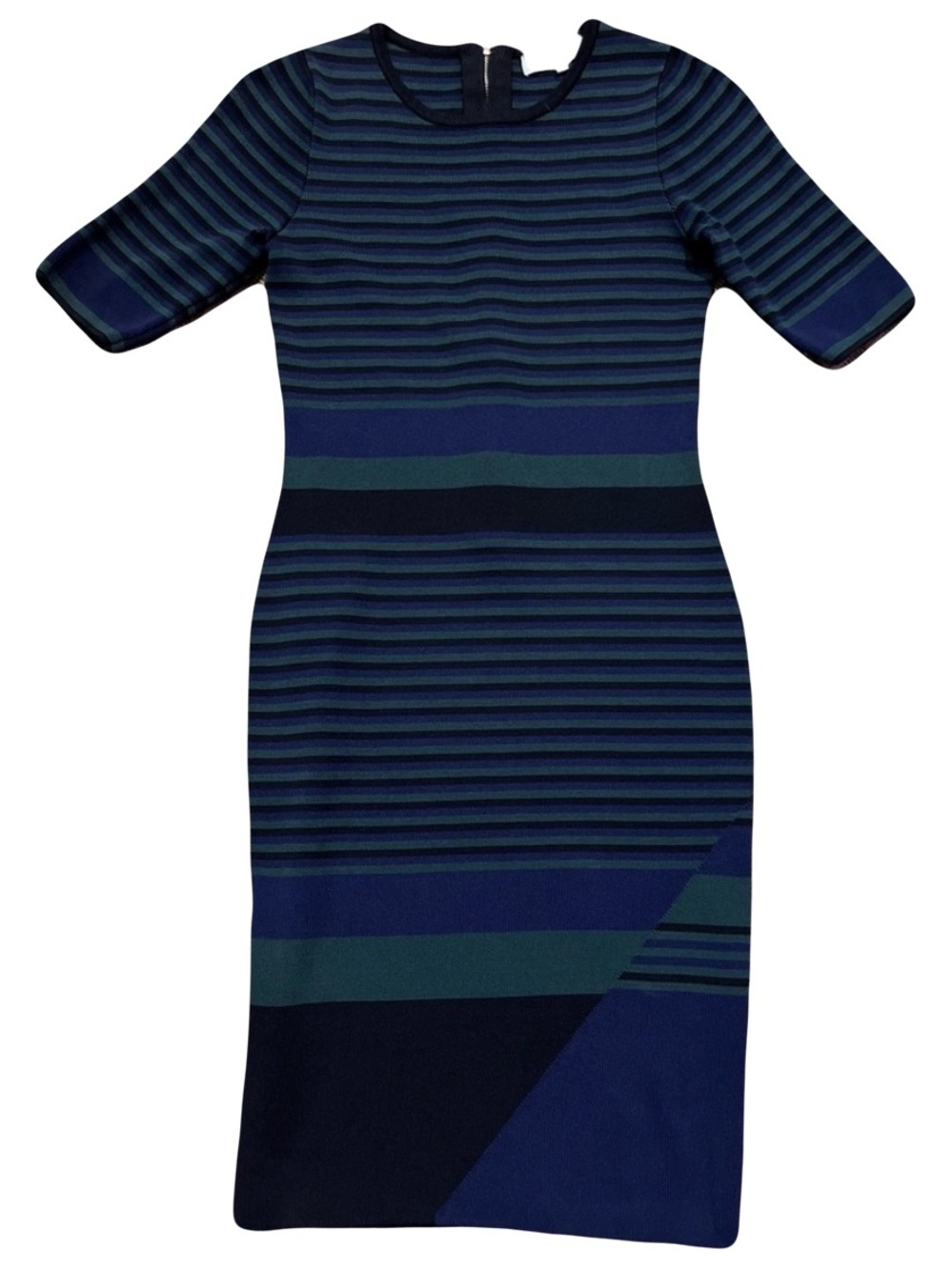 John + Jenn Navy, Green Striped Knit Bodycon Dress Colorblock Mod Revival Preppy